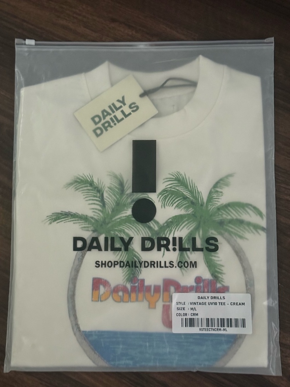 Daily Drills Cream Short Sleeve Tee with Palm Print